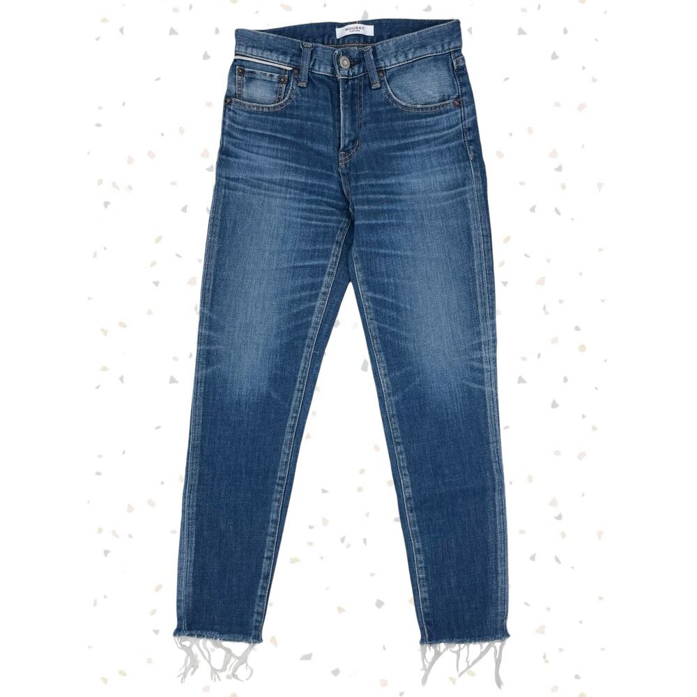 Moussy Vintage Warren Skinny Ankle Blue Jeans Raw Hem Japanese Denim Size 24
